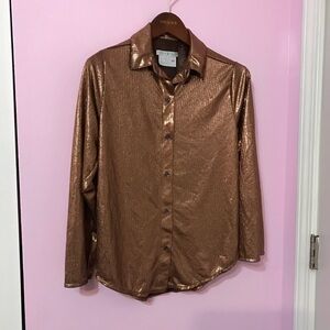 Savage X Fenty Metallic bronze chain reaction button down Top size xs